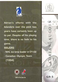 2002-03 Be a Player Signature Series - Golf #GS-3 Adrian Aucoin Back