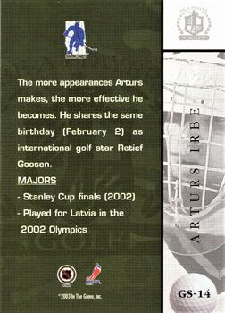 2002-03 Be a Player Signature Series - Golf #GS-14 Arturs Irbe Back
