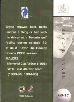 2002-03 Be a Player Signature Series - Golf #GS-17 Bryan McCabe Back