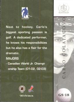 2002-03 Be a Player Signature Series - Golf #GS-18 Carlo Colaiacovo Back