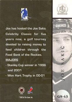 2002-03 Be a Player Signature Series - Golf #GS-43 Joe Sakic Back