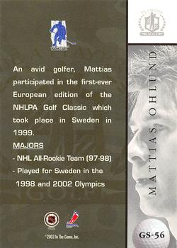 2002-03 Be a Player Signature Series - Golf #GS-56 Mattias Ohlund Back