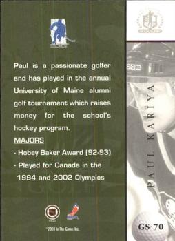 2002-03 Be a Player Signature Series - Golf #GS-70 Paul Kariya Back