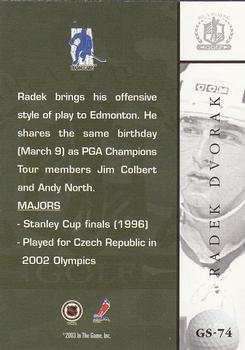 2002-03 Be a Player Signature Series - Golf #GS-74 Radek Dvorak Back