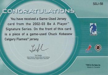 2002-03 Be a Player Signature Series - Game-Used Jerseys #SGJ-58 Chuck Kobasew Back