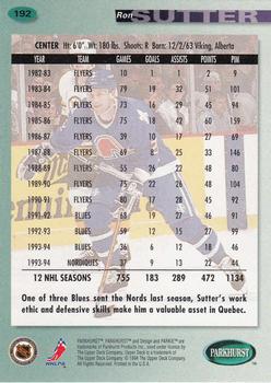 1994-95 Parkhurst #192 Ron Sutter Back