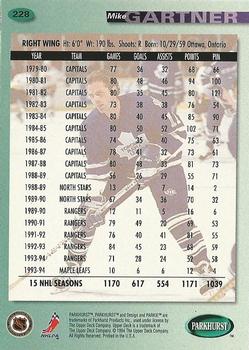 1994-95 Parkhurst #228 Mike Gartner Back