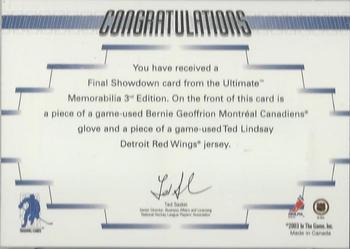 2002-03 Be a Player Ultimate Memorabilia - Finals Showdown #2 Bernie Geoffrion / Ted Lindsay Back