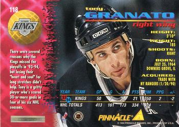 1994-95 Pinnacle #118 Tony Granato Back