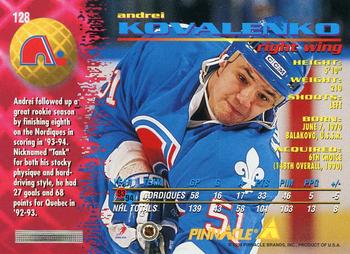 1994-95 Pinnacle #128 Andrei Kovalenko Back