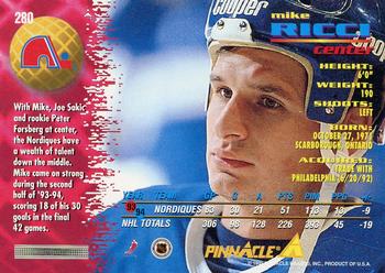 1994-95 Pinnacle #280 Mike Ricci Back
