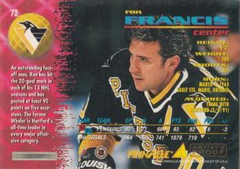 1994-95 Pinnacle - Artist's Proofs #72 Ron Francis Back
