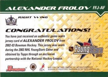 2002-03 Bowman YoungStars - Fabric of the Future Game-Worn Jersey #FFJ-AF Alexander Frolov Back