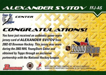 2002-03 Bowman YoungStars - Fabric of the Future Game-Worn Jersey #FFJ-AS Alexander Svitov Back