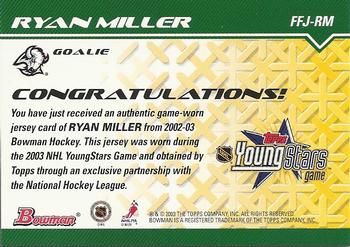 2002-03 Bowman YoungStars - Fabric of the Future Game-Worn Jersey #FFJ-RM Ryan Miller Back