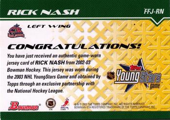 2002-03 Bowman YoungStars - Fabric of the Future Game-Worn Jersey #FFJ-RN Rick Nash Back
