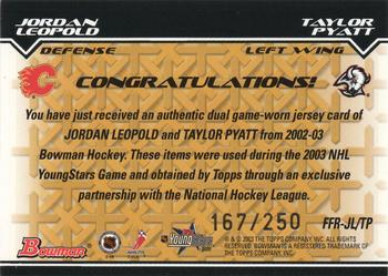 2002-03 Bowman YoungStars - Fabric of the Future Rivals #FFR-JL/TP Jordan Leopold / Taylor Pyatt Back