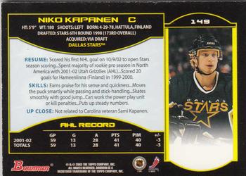 2002-03 Bowman YoungStars - Silver #149 Niko Kapanen Back