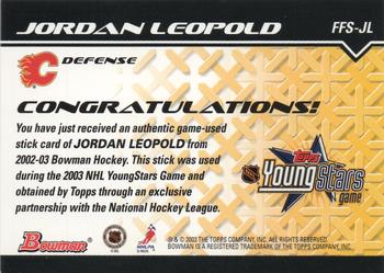 2002-03 Bowman YoungStars - Fabric of the Future Stick #FFS-JL Jordan Leopold Back