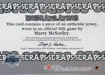 2002-03 Fleer Throwbacks - Scraps #NNO Marty McSorley Back