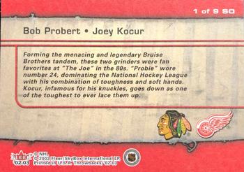 2002-03 Fleer Throwbacks - Squaring Off #1 Bob Probert / Joey Kocur Back