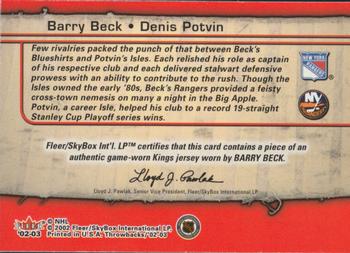 2002-03 Fleer Throwbacks - Squaring Off Memorabilia #NNO Barry Beck / Denis Potvin Back