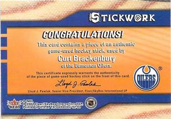 2002-03 Fleer Throwbacks - Stickwork #3 Curt Brackenbury Back