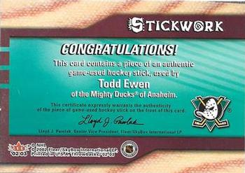 2002-03 Fleer Throwbacks - Stickwork #4 Todd Ewen Back