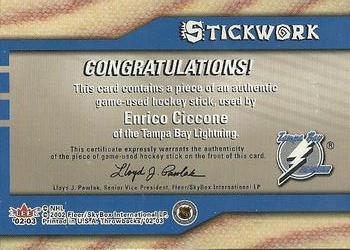 2002-03 Fleer Throwbacks - Stickwork #8 Enrico Ciccone Back