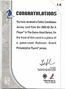 2002-03 In The Game Used - Calder Jerseys #C-18 Radovan Somik Back
