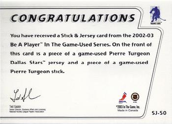 2002-03 In The Game Used - Stick & Jersey #SJ-50 Pierre Turgeon Back