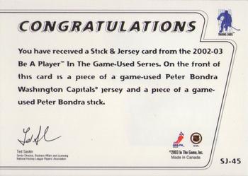 2002-03 In The Game Used - Stick & Jersey Gold #SJ-45 Peter Bondra Back