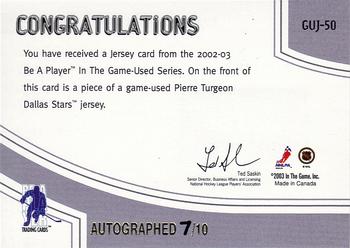 2002-03 In The Game Used - Jersey Autographs #GUJ-50 Pierre Turgeon Back