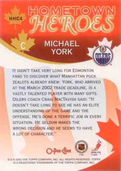 2002-03 O-Pee-Chee - Factory Set Hometown Heroes Canada #HHC4 Mike York Back