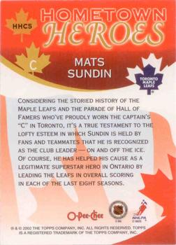 2002-03 O-Pee-Chee - Factory Set Hometown Heroes Canada #HHC5 Mats Sundin Back