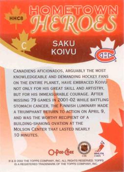 2002-03 O-Pee-Chee - Factory Set Hometown Heroes Canada #HHC8 Saku Koivu Back