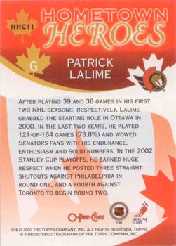2002-03 O-Pee-Chee - Factory Set Hometown Heroes Canada #HHC11 Patrick Lalime Back