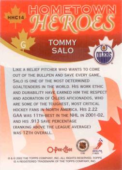 2002-03 O-Pee-Chee - Factory Set Hometown Heroes Canada #HHC14 Tommy Salo Back