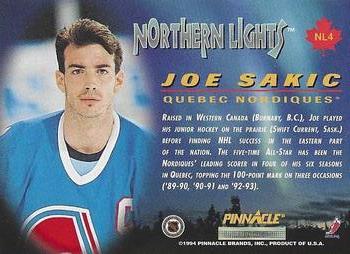 1994-95 Pinnacle - Northern Lights #NL4 Joe Sakic Back