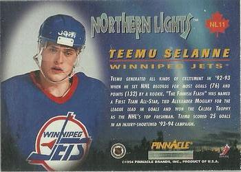 1994-95 Pinnacle - Northern Lights #NL11 Teemu Selanne Back