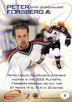 2002-03 Pacific Atomic - Cold Fusion #8 Peter Forsberg Back