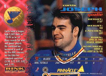 1994-95 Pinnacle - Rink Collection #6 Curtis Joseph Back