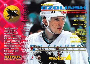 1994-95 Pinnacle - Rink Collection #22 Sandis Ozolinsh Back