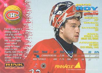 1994-95 Pinnacle - Rink Collection #30 Patrick Roy Back