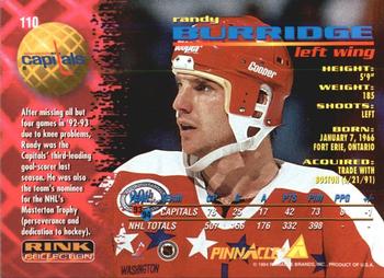 1994-95 Pinnacle - Rink Collection #110 Randy Burridge Back