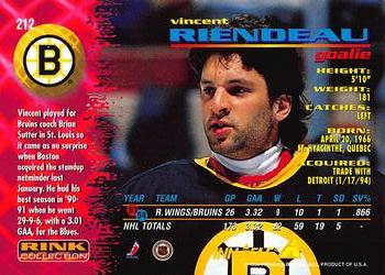 1994-95 Pinnacle - Rink Collection #212 Vincent Riendeau Back