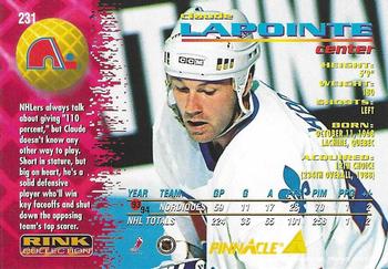 1994-95 Pinnacle - Rink Collection #231 Claude Lapointe Back