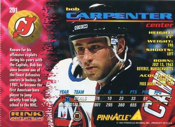 1994-95 Pinnacle - Rink Collection #201 Bob Carpenter Back