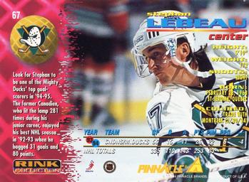 1994-95 Pinnacle - Rink Collection #67 Stephan Lebeau Back