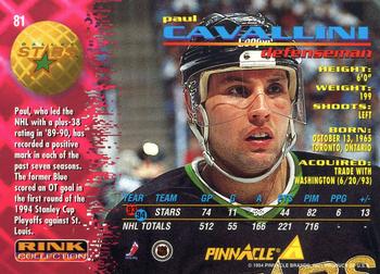 1994-95 Pinnacle - Rink Collection #81 Paul Cavallini Back
